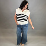 Ivory Striped Half Zip Sweater Top Top - Sweater DOE & RAE