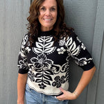 Black Botanical Knit Sweater Top - Sweater THML