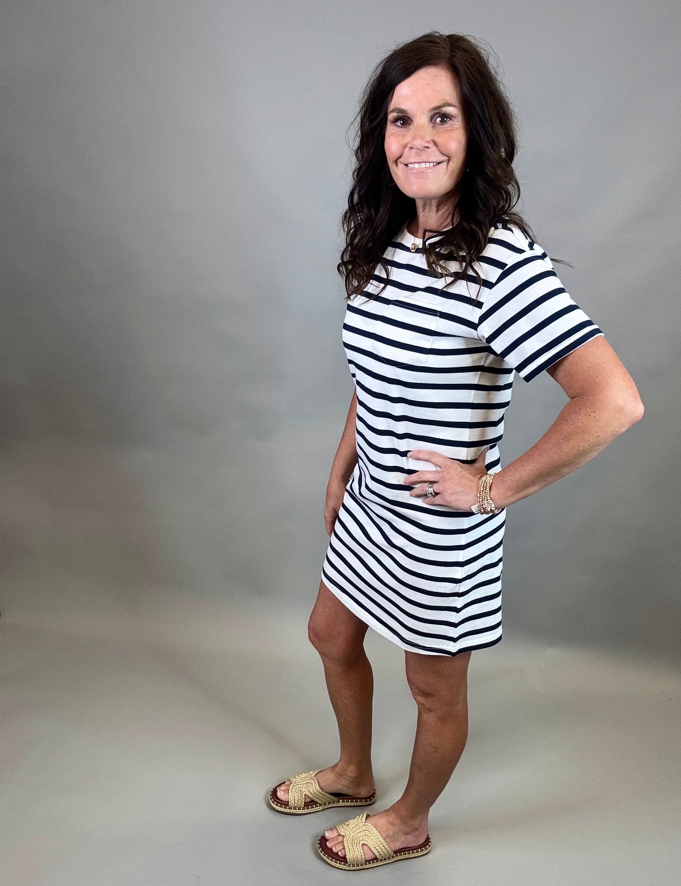White Navy Stripe Kick Back Dress Dresses THREAD & SUPPLY