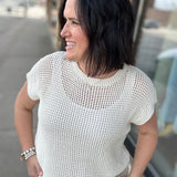 Cream Sun-Soaked Open-Knit Fishnet Sweater Top - Sweater IN FEBRUARY