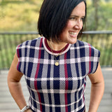 Navy Plaid Knit Sweater Vest