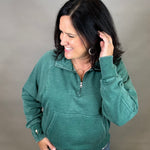 Green Quarter Zip Sweatshirt Top - Sweatshirt PANACHE