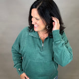 Green Quarter Zip Sweatshirt Top - Sweatshirt PANACHE
