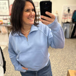 Lt. Blue Quarter Zip Sweatshirt Top - Sweatshirt PANACHE
