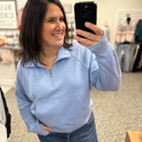 Lt. Blue Quarter Zip Sweatshirt Top - Sweatshirt PANACHE