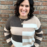 Taupe Brown Block Stripe Sweater