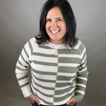 Lt. Olive Multi Stripe Raglan Sweater Top - Sweater STACCATO