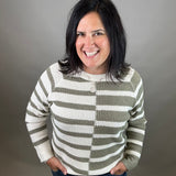 Lt. Olive Multi Stripe Raglan Sweater Top - Sweater STACCATO