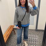 Ivory/Black Striped Sweatshirt Top- Sweatshirt JODIFL