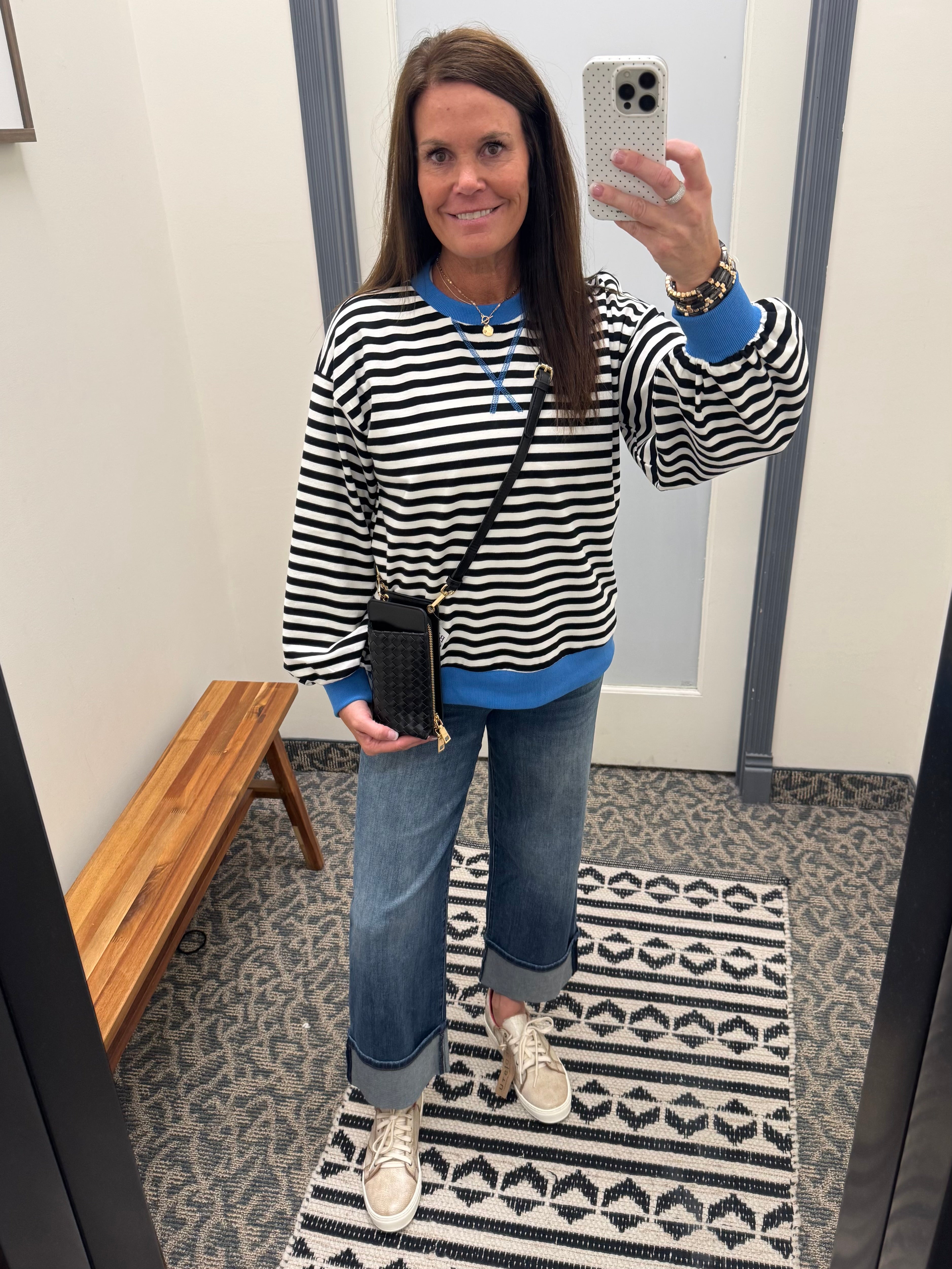 Ivory/Black Striped Sweatshirt Top- Sweatshirt JODIFL