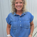 Evelyn Tencel Top in Marina Wash Tops - Button Ups THREAD & SUPPLY