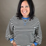 Ivory/Black Striped Sweatshirt Top- Sweatshirt JODIFL