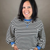 Ivory/Black Striped Sweatshirt Top- Sweatshirt JODIFL