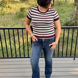 Welles Cream Maroon Stripe Knit Top