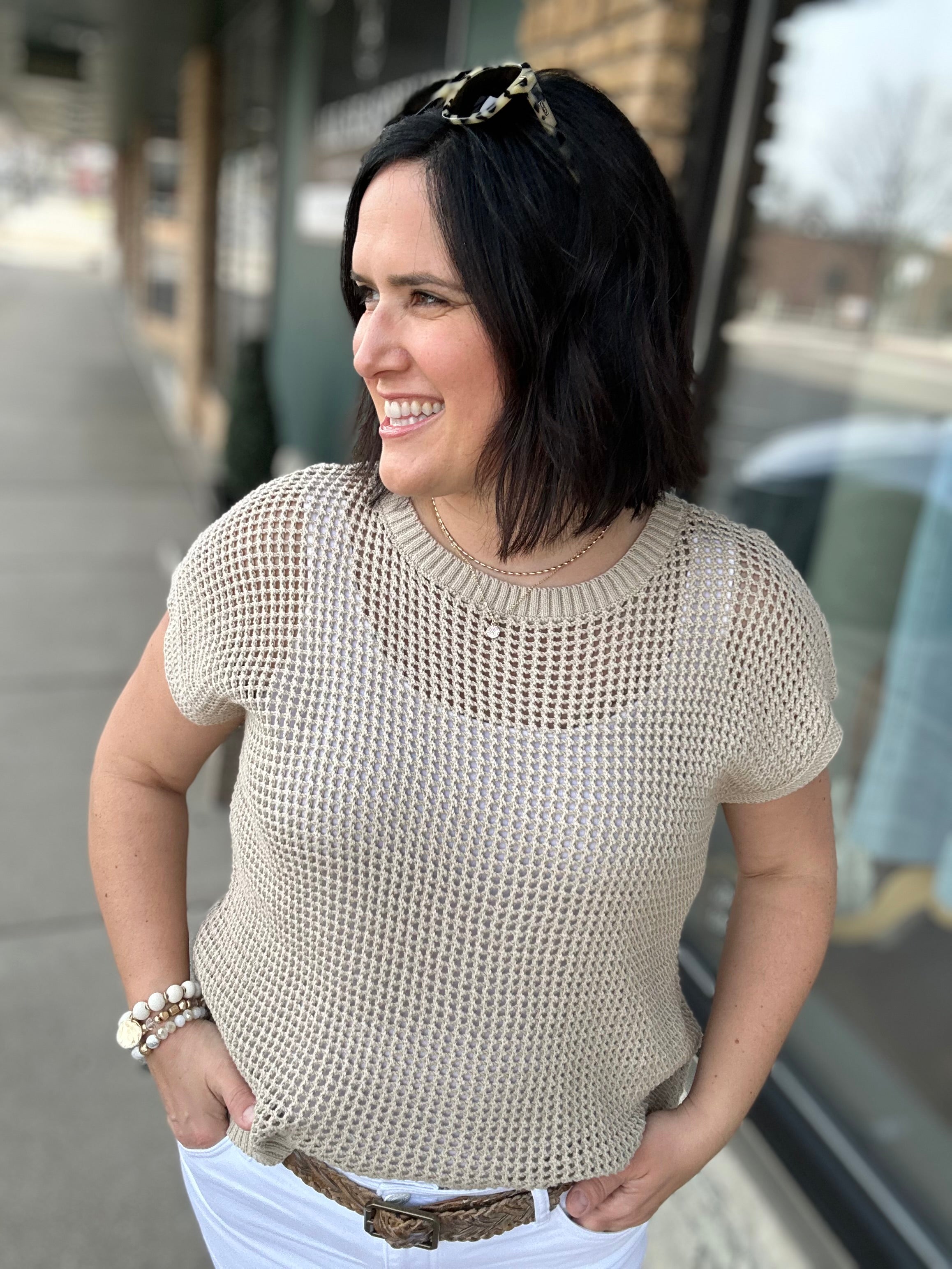 Natural Sun-Soaked Open-Knit Fishnet Sweater Top - Sweater IN FEBRUARY