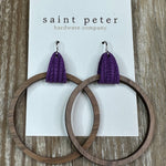 Large Circle Earrings w/ Purple Leather Jewelry - Earrings St. Peter Hardware