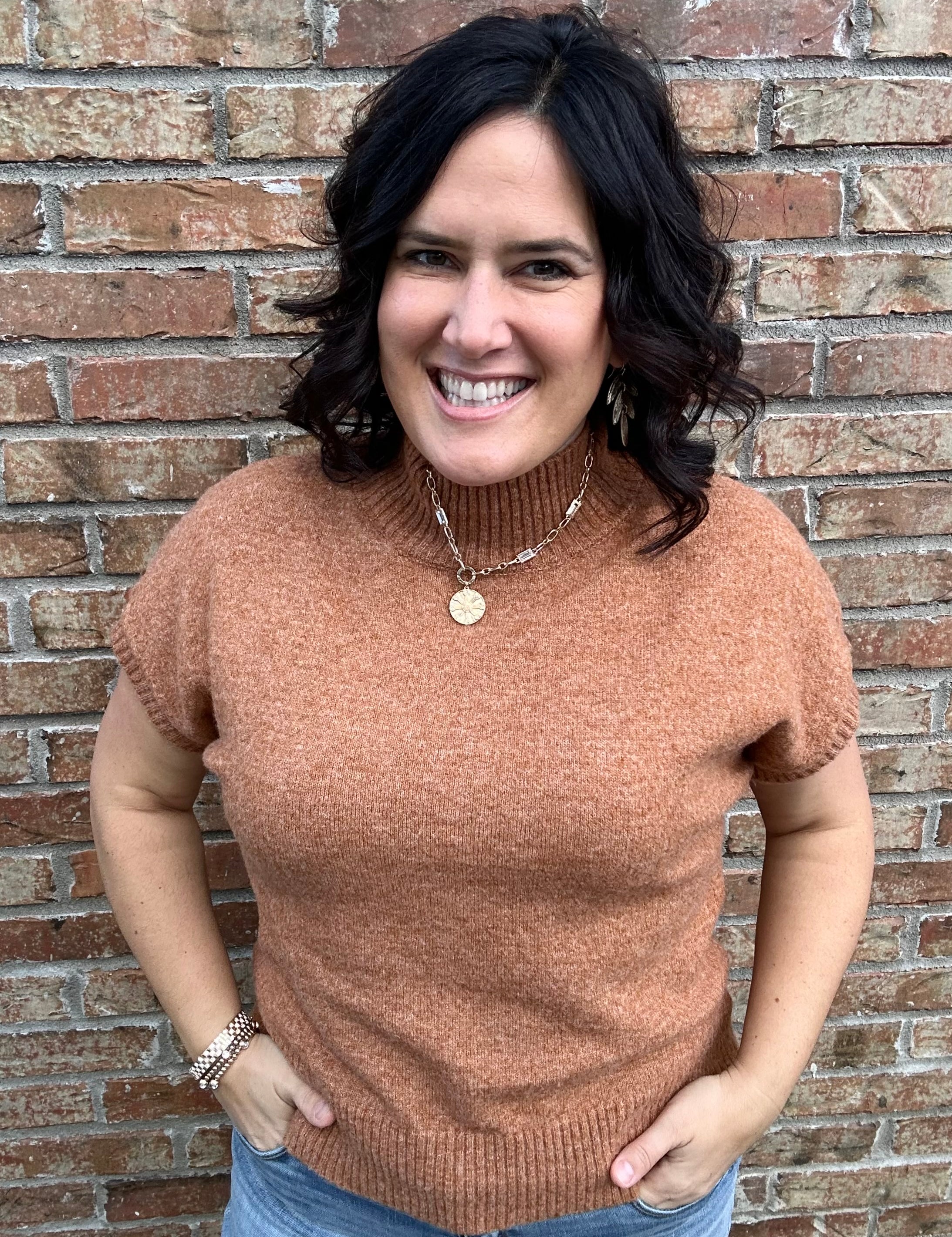 Camel Mock Neck Sweater Vest Top - Sweater STACCATO