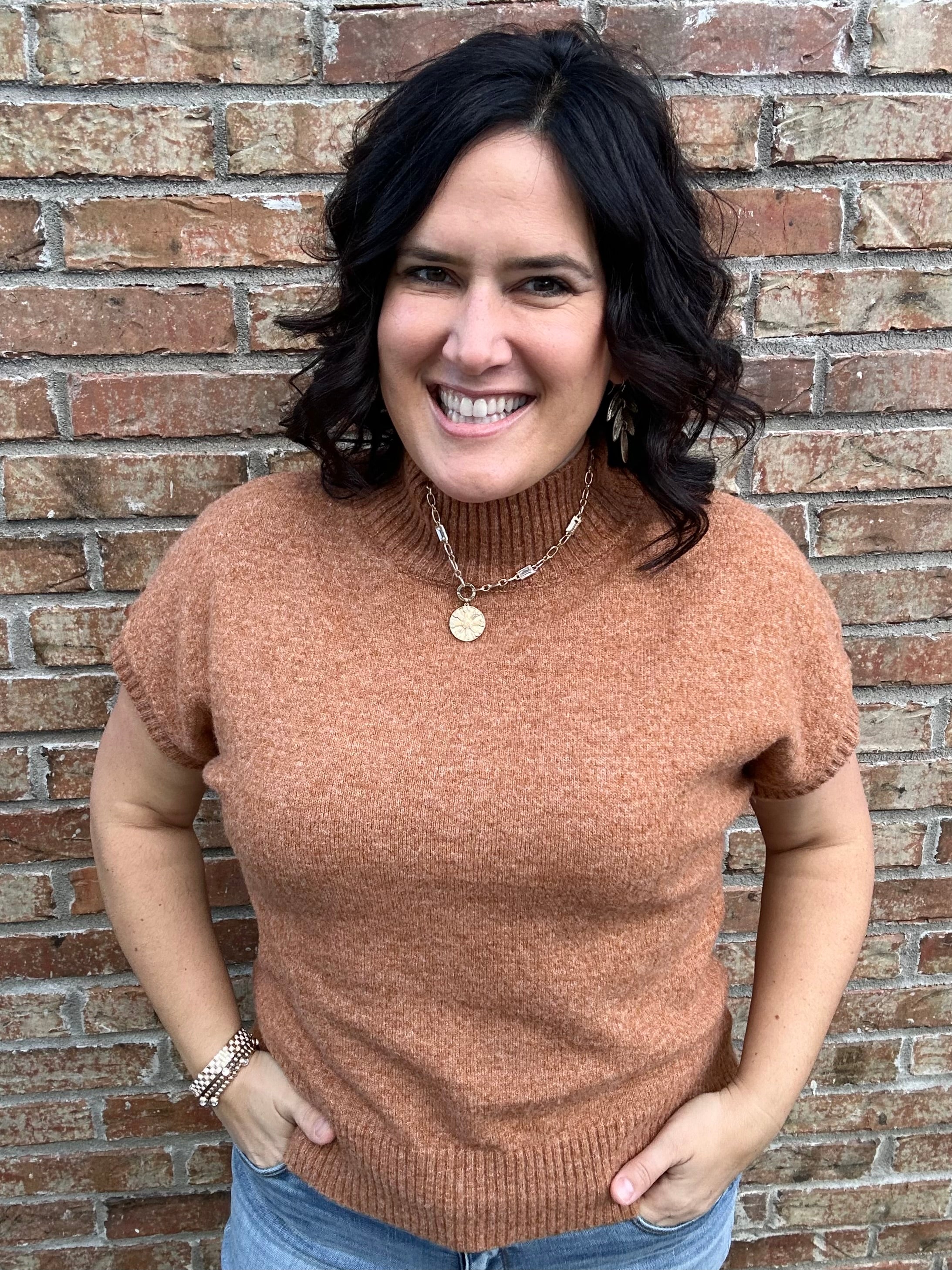 Camel Mock Neck Sweater Vest Top - Sweater STACCATO