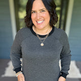 Charcoal Pinstripe Raglan Top Top - Sweater STACCATO