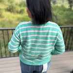 Green Cream Stripe Cardigan Sweater Tops- Cardigans WISHLIST