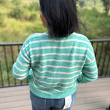Green Cream Stripe Cardigan Sweater Tops- Cardigans WISHLIST