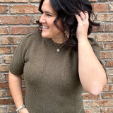 Olive Aura Short Sleeve Sweater Top - Sweater JODIFL