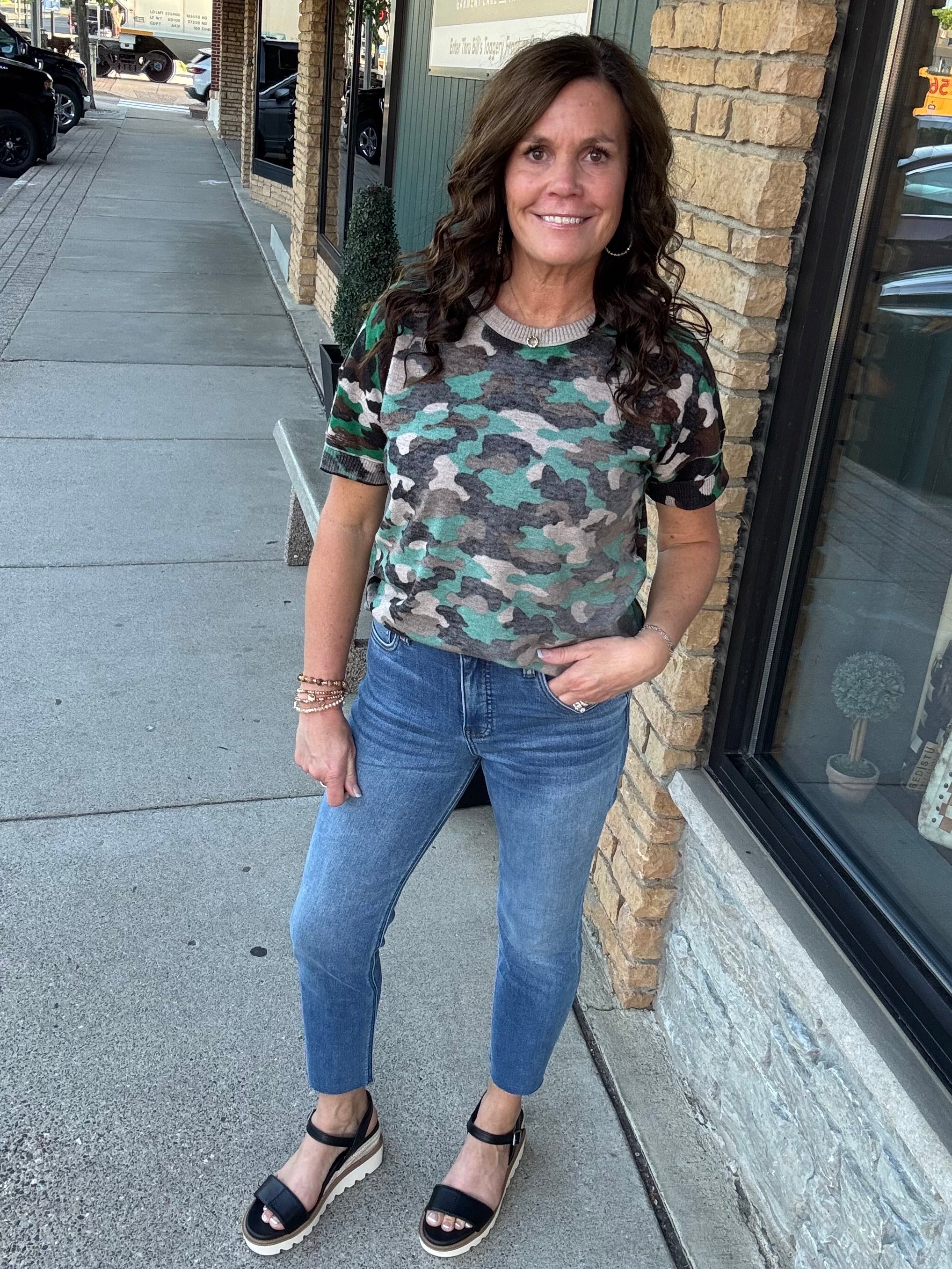 Camo Short Sleeve Sweater Top - Sweater FATE by LFD