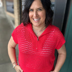 Red Zip Up Sweater Top - Sweater Mystree