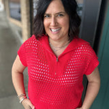 Red Zip Up Sweater Top - Sweater Mystree