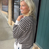 Black Oatmeal Notch Neck LS Stripe Top Top - Sweatshirt STACCATO