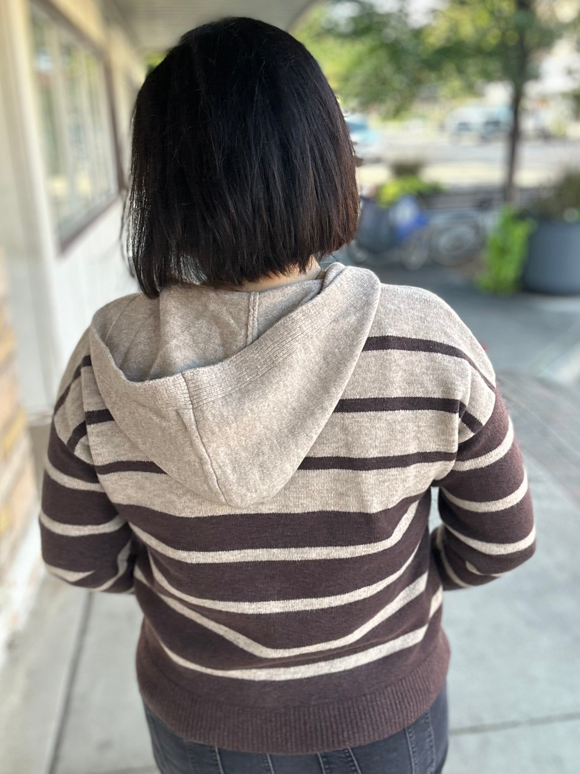 Dark Mocha Color Block Button Hoodie Top - Sweater STACCATO