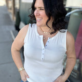 White Denning Henley Tank Tops- Tanks FLAG AND ANTHEM