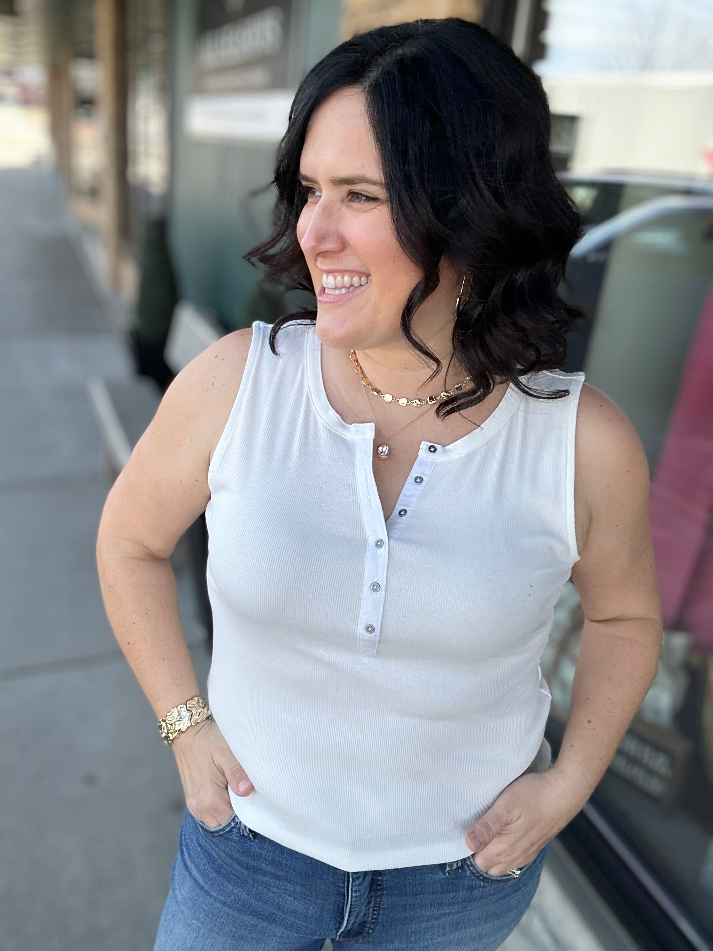 White Denning Henley Tank Tops- Tanks FLAG AND ANTHEM