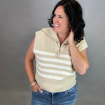 Beige Striped Half Zip Sweater Top Top - Sweater DOE & RAE