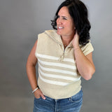 Beige Striped Half Zip Sweater Top Top - Sweater DOE & RAE