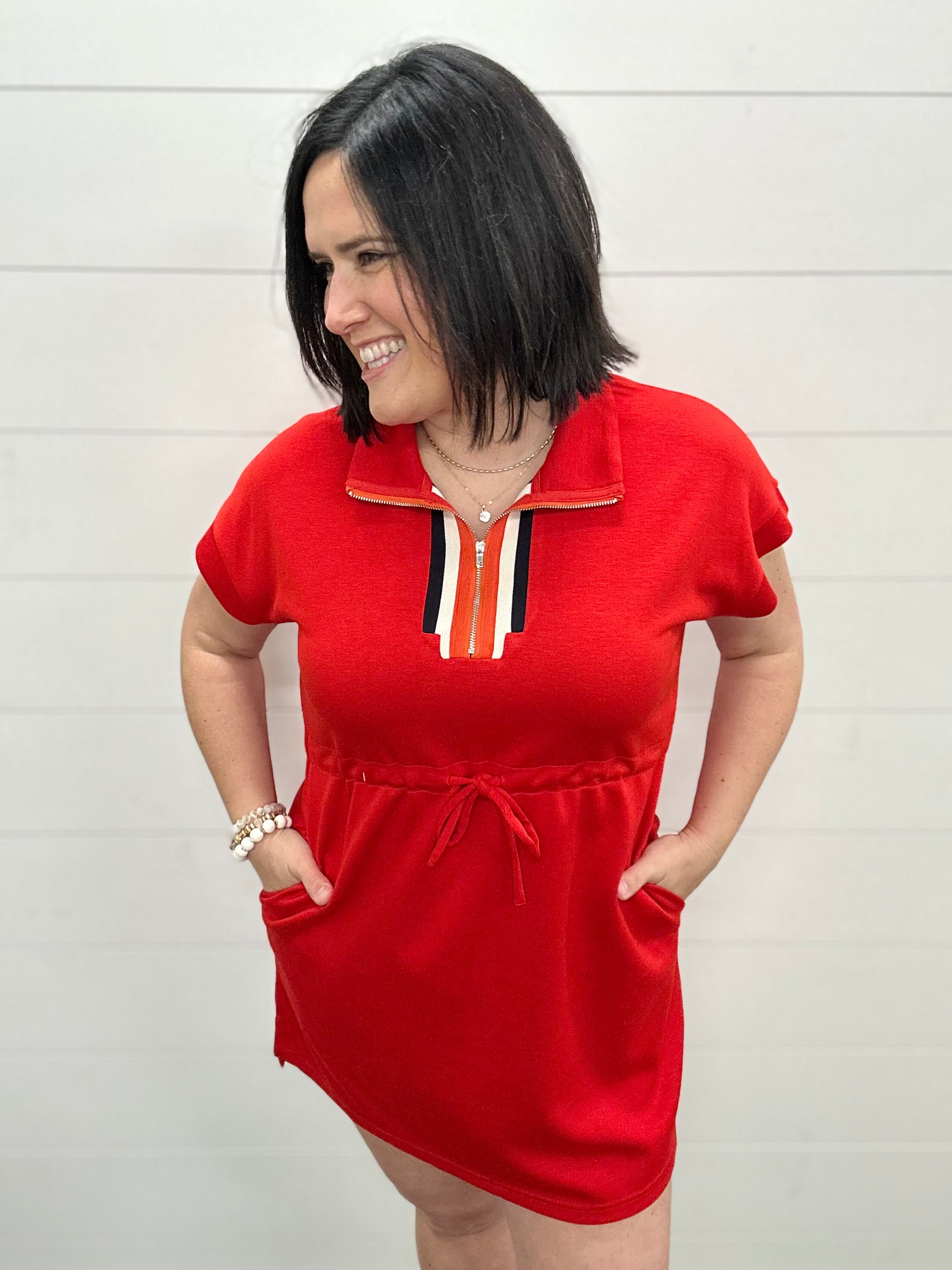 Red Quarter Zip Athletic Dress Dresses JODIFL