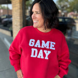 Red Game Day Sweatshirt Top- Sweatshirts PANACHE