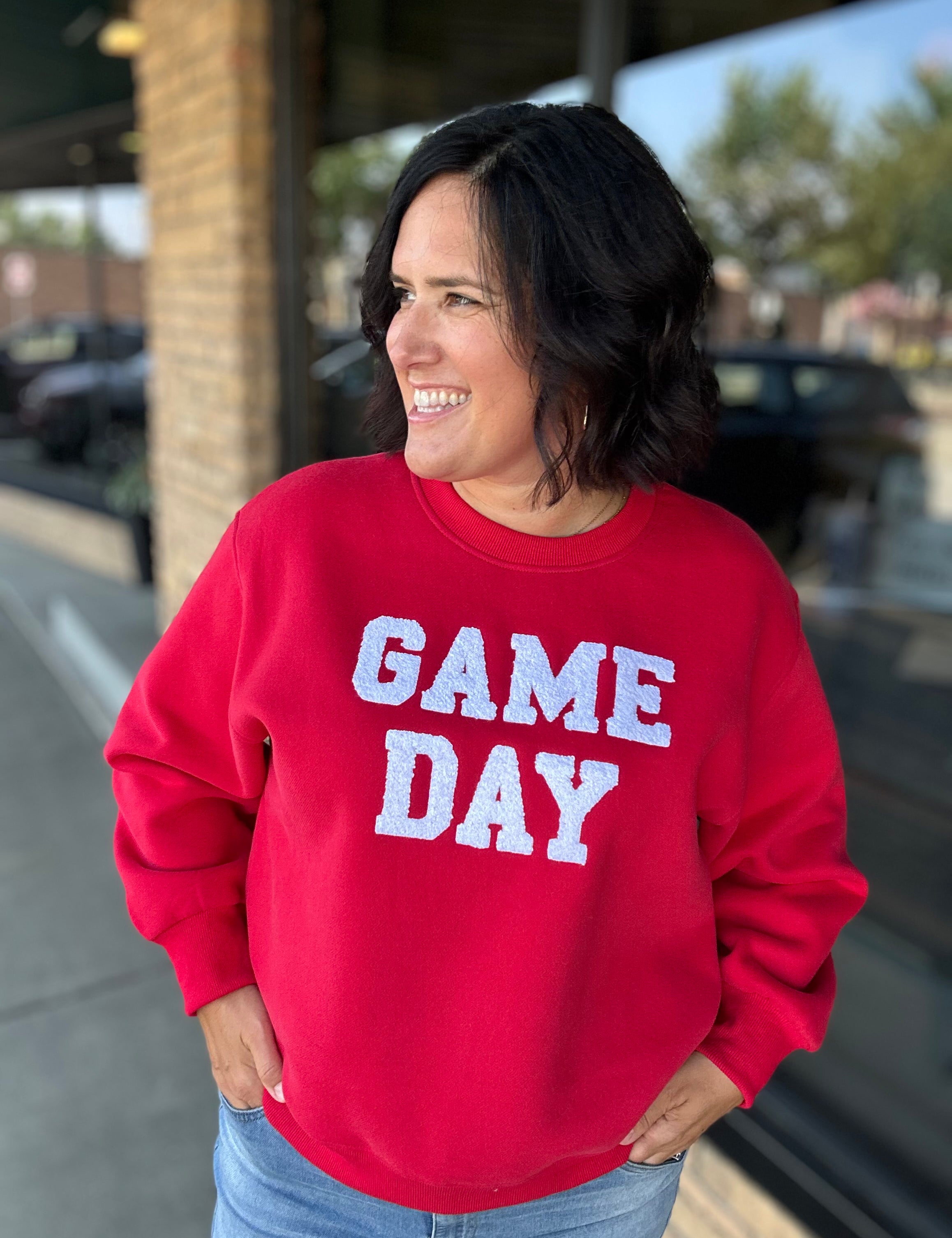 Red Game Day Sweatshirt Top- Sweatshirts PANACHE
