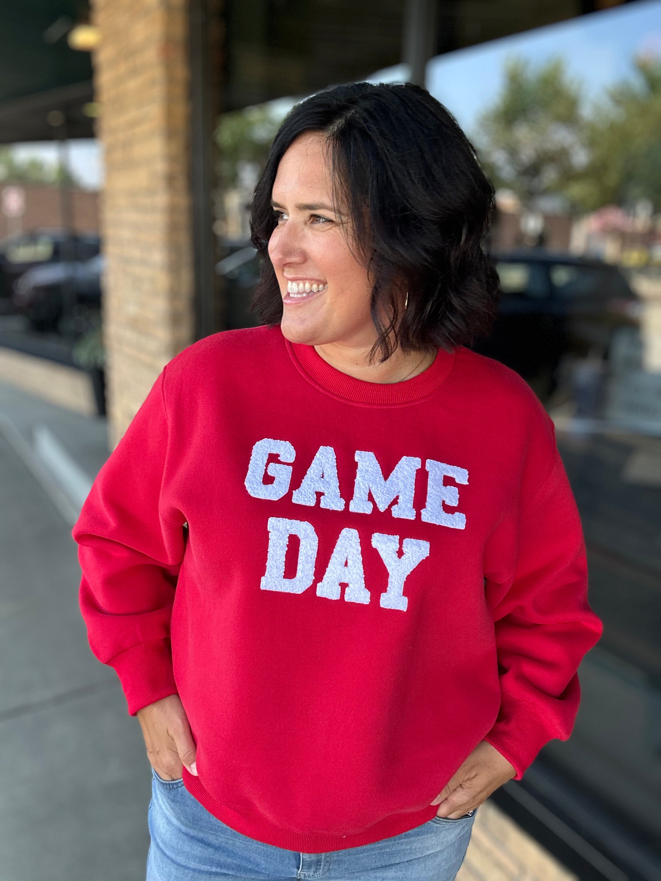 Red Game Day Sweatshirt Top- Sweatshirts PANACHE
