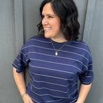 Navy Striped Crew Neck Top Top - Tee RAE MODE
