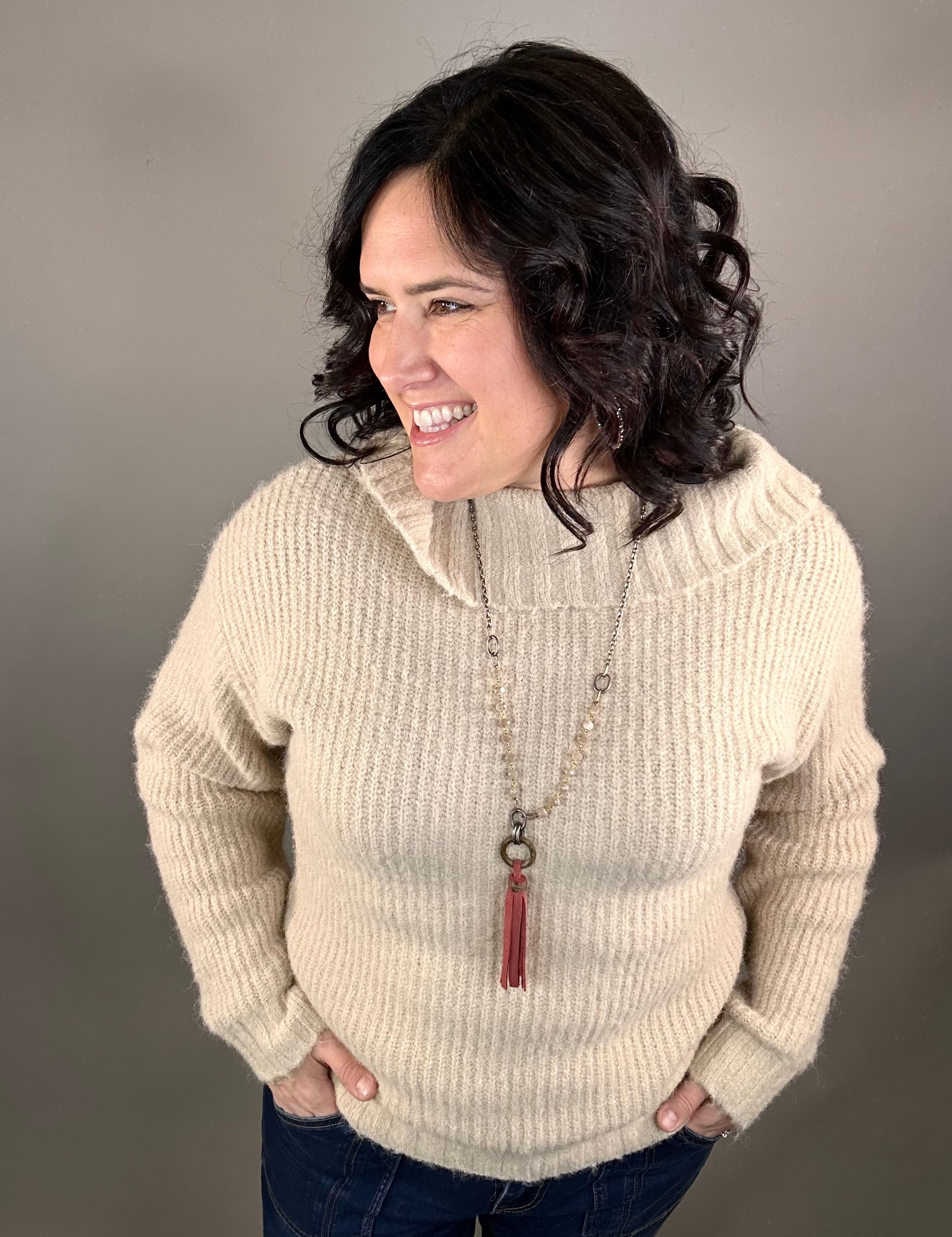 Taupe Boat Neck Sweater Top - Sweater SUNDAY EDITION