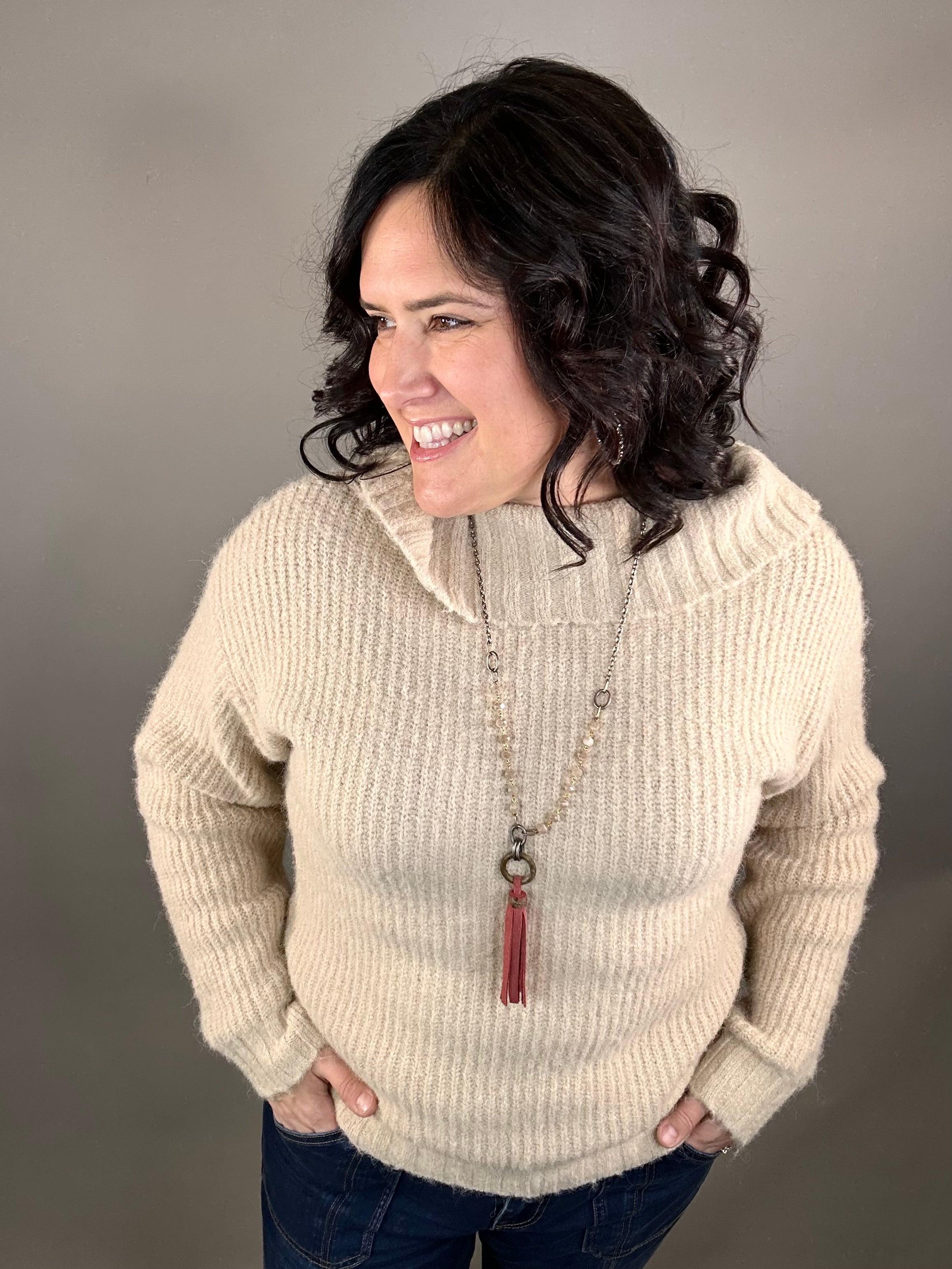 Taupe Boat Neck Sweater Top - Sweater SUNDAY EDITION