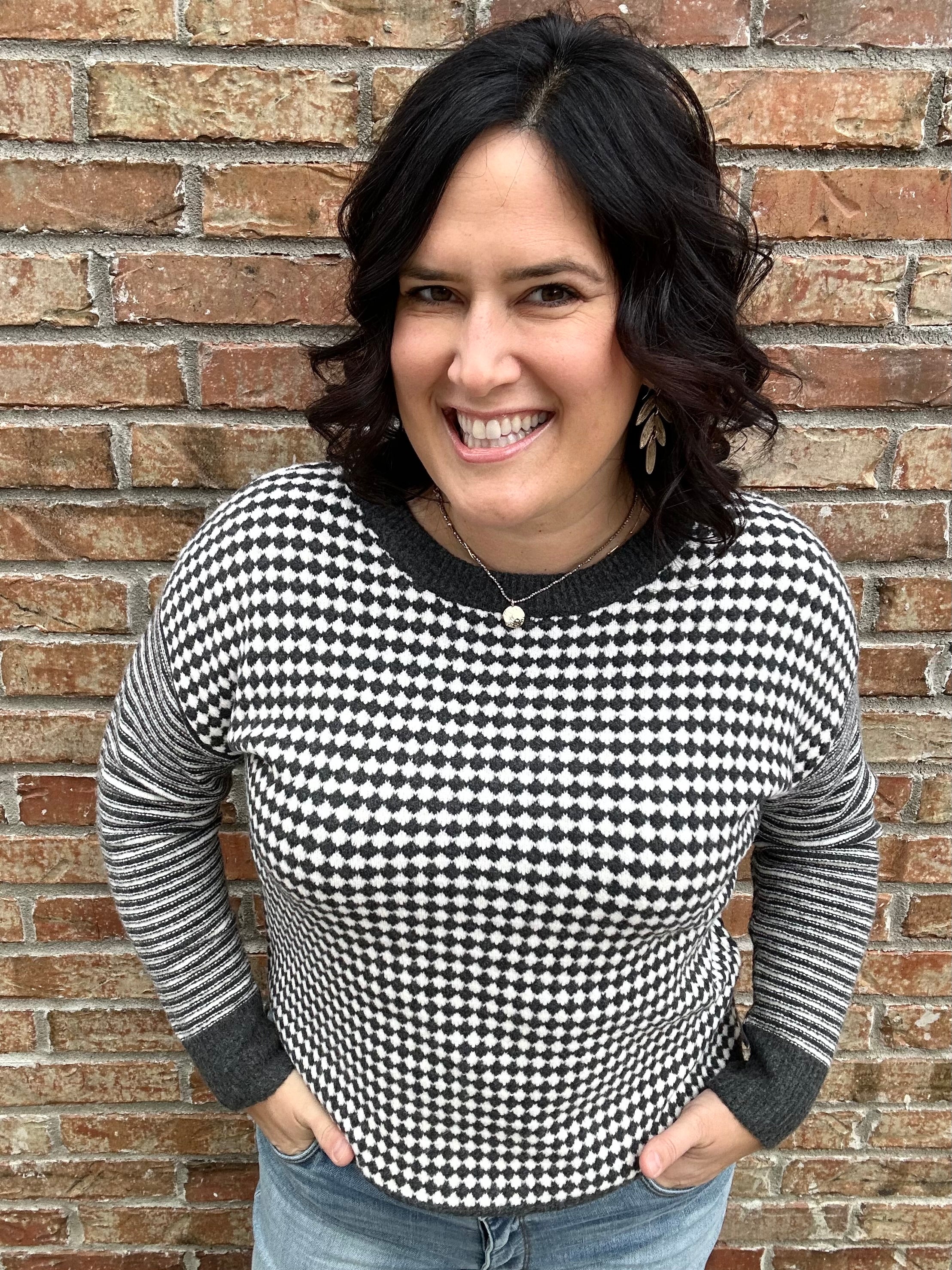 Charcoal Mixed Pattern Sweater Top - Sweater STACCATO