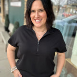Black Quarter Zip Short Sleeve Top Top - Tee RAE MODE