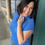 Royal Blue Zip Up Sweater Top - Sweater Mystree