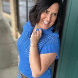 Royal Blue Zip Up Sweater Top - Sweater Mystree