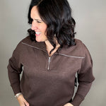 Umber Mel Luxe Half Zip Pullover Top - Sweatshirt RD International