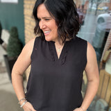 Black Ruffle V Neck Sleeveless Tops- Blouses STACCATO