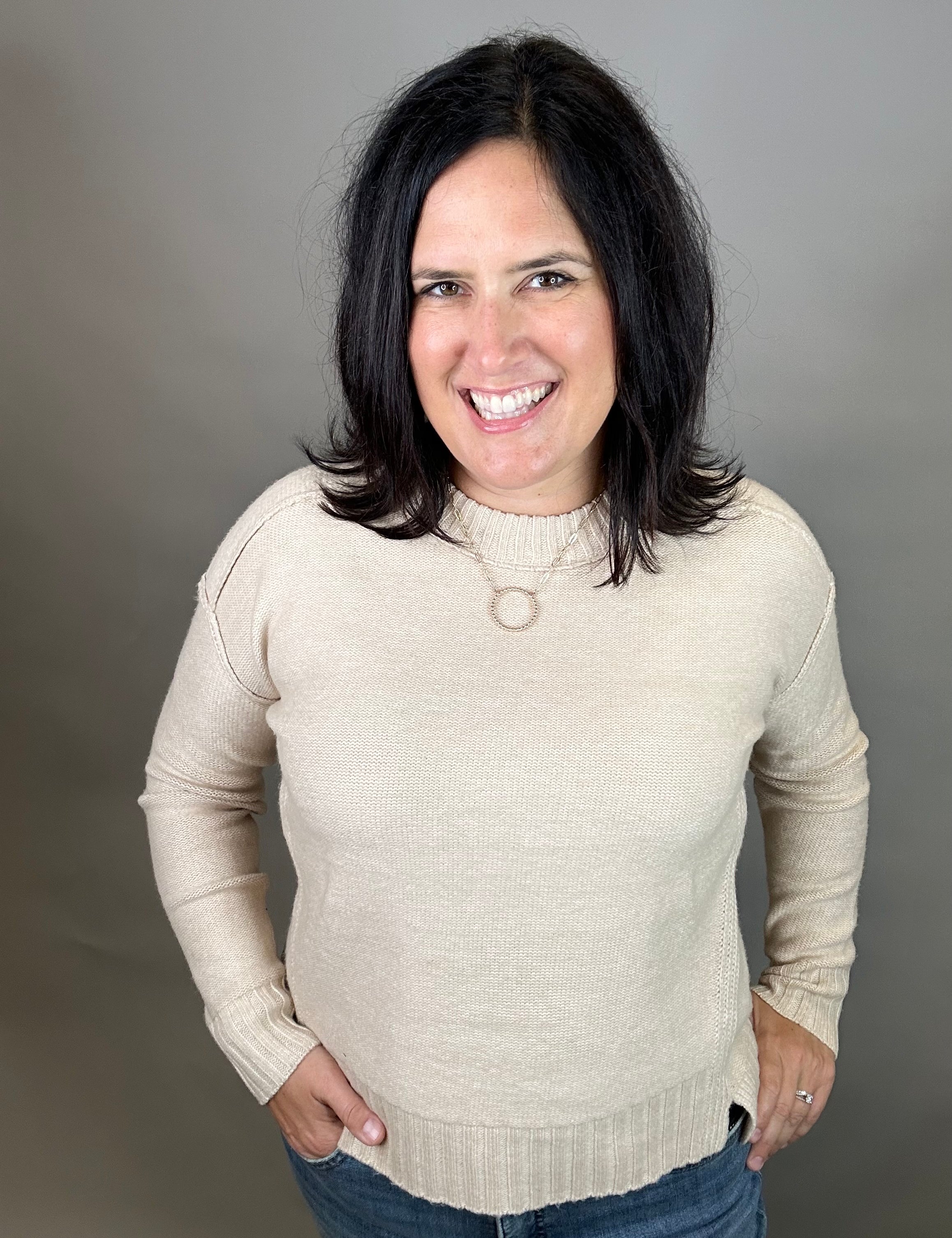 Taupe Seam Detail Sweater Top - Sweater STACCATO