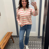 Taupe/Coral Stripe Sweater